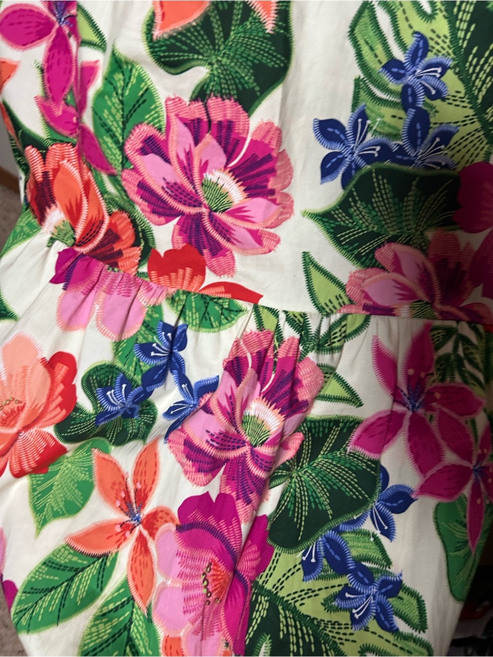 London Times Tropical Floral Sleeveless Maxi Dress - Cream with Pink, Orange - Picture 6 of 8